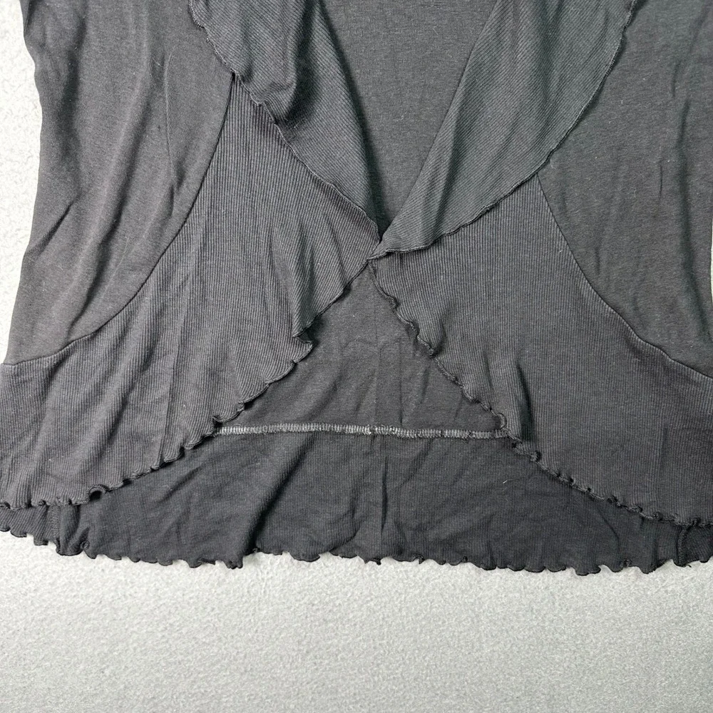 Express Black Ribbed‎ Lettuce Edge Open Front Cardigan Shawl Collar L Whimsigoth